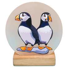 Load image into Gallery viewer, Wooden Tea Light Candle Holder with Puffins Design