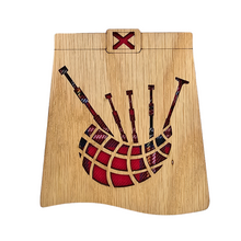 Load image into Gallery viewer, Kilt Shaped Wooden Mug Coaster with tartan background