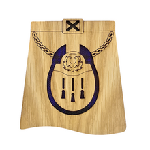 Load image into Gallery viewer, Kilt Shaped Wooden Mug Coaster with tartan background