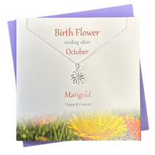 Load image into Gallery viewer, October Birth flower Marigold silver necklace | The Silver Studio Scotland