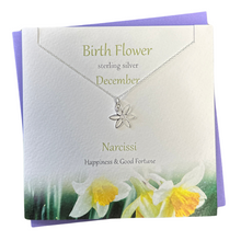 Load image into Gallery viewer, December Birth flower Narcissi silver necklace | The Silver Studio Scotland