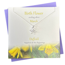 Load image into Gallery viewer, March Birth flower Daffodil silver necklace | The Silver Studio Scotland