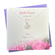 Load image into Gallery viewer, June Birth flower Rose silver necklace | The Silver Studio Scotland