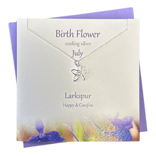 Load image into Gallery viewer, July Birth flower Larkspur silver necklace | The Silver Studio Scotland
