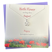 Load image into Gallery viewer, August Birth flower Poppy silver necklace | The Silver Studio Scotland