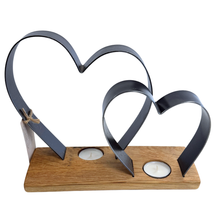 Load image into Gallery viewer, Heart-shaped metal candle holder with wooden base