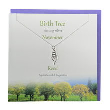 Load image into Gallery viewer, November Birth Tree Reed silver necklace | The Silver Studio Scotland
