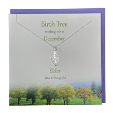 Load image into Gallery viewer, December Birth Tree Elder silver necklace | The Silver Studio Scotland
