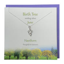 Load image into Gallery viewer, June Birth Tree Hawthorn silver necklace | The Silver Studio Scotland