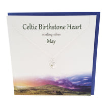Load image into Gallery viewer, May Celtic Birthstone Emerald crystal silver necklace | The Silver Studio Scotland