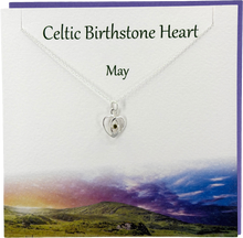 Load image into Gallery viewer, May Celtic Birthstone Emerald crystal necklace | The Silver Studio Scotland