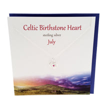 Load image into Gallery viewer, July Celtic Birthstone Ruby crystal silver necklace | The Silver Studio Scotland