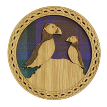 Load image into Gallery viewer, Wooden Mug Coaster with design of two Puffins