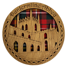 Load image into Gallery viewer, Dunfermline Abbey Wooden Mug Coaster with design of edinbrgh castle