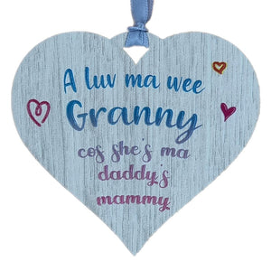 Wooden heart plaque with Granny engraved Design