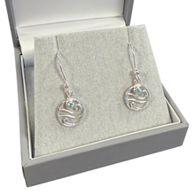 Load image into Gallery viewer, Coastal Blue Sterling Silver drop earrings featuring a blue crystal from Glenna Jewellery