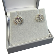 Load image into Gallery viewer, Highland Garden Sterling Silver stud earrings featuring a purple crystal from Glenna Jewellery.