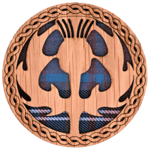 Load image into Gallery viewer, Wooden Coaster with Thistle design and tartan background