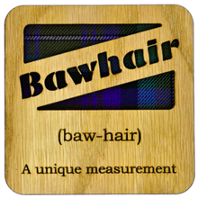 Load image into Gallery viewer, Wooden Mug Coaster with 'Boggin' text with tartan background