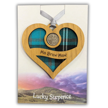 Load image into Gallery viewer, Lucky Sixpence Wooden Wall Plaque in Heart Shape