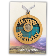 Load image into Gallery viewer, Scottish Gift Idea Happy Birthday Lucky Sixpence Wall Plaque