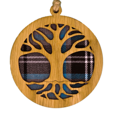 Load image into Gallery viewer, Round hanging plaque with a tartan background