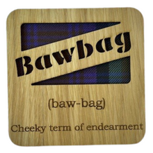 Load image into Gallery viewer, Fuctifano wooden coaster with tartan background