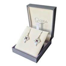 Load image into Gallery viewer, Celtic Cross Amethyst Crystal Drop Earrings