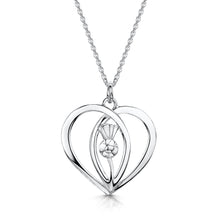 Load image into Gallery viewer, Scottish Thistle Heart silver pendant long| Glenna Jewellery Scotland