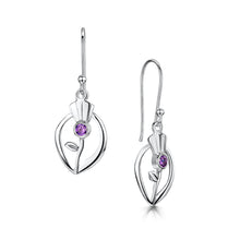 Load image into Gallery viewer, Scottish Thistle Amethyst Crystal silver earrings | Glenna Jewellery