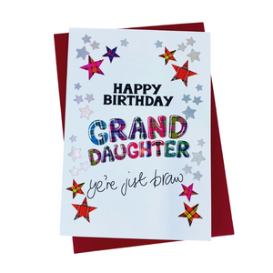 Scottish Birthday Card For Granddaughter with Tartan Star Design