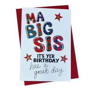 Scottish Birthday Card For Ma Big Sis with Tartan Star Design