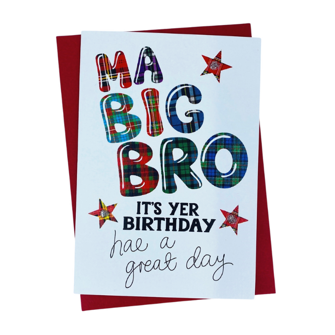 Scottish Birthday Card For Ma Big Bro with Tartan Star Design