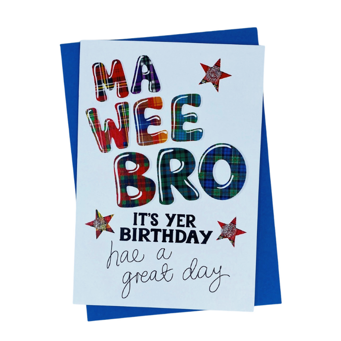 Scottish Birthday Card For Ma Wee Bro with Tartan Star Design