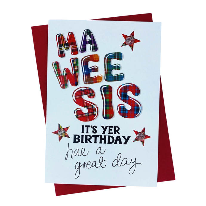 Scottish Birthday Card For Ma Wee Sis with Tartan Star Design
