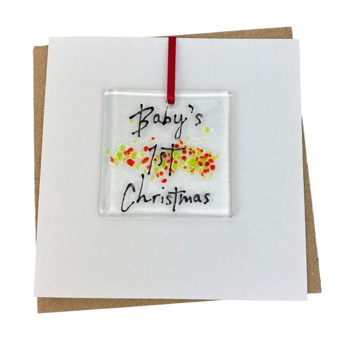 Baby's 1st Christmas card with fused glass art decoration