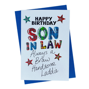 Scottish Birthday Card For Son in Law with Tartan Star Design