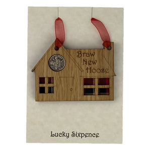 New House Gift Wooden Wall Plaque with Lucky Sixpence
