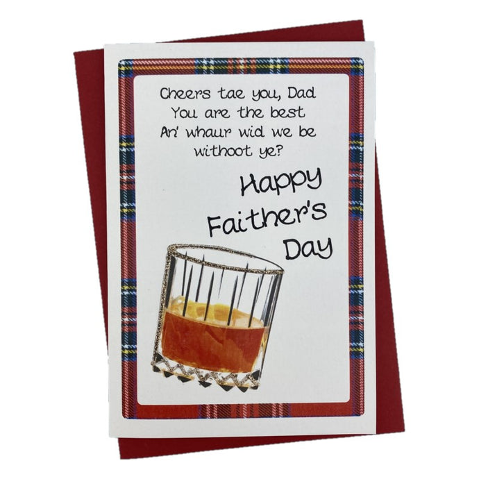 Funny Father's Day card with a poem and Whisky Glass design  on the front