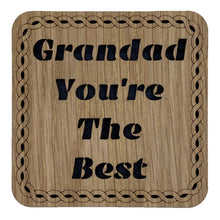 Load image into Gallery viewer, Wooden Mug Coaster with 'Grandad You're The Best' Tartan Text Funny Scottish Gift