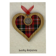 Load image into Gallery viewer, Lucky Sixpence Wooden Plaque in the shape of a heart
