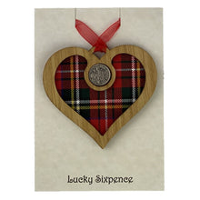 Load image into Gallery viewer, Lucky Sixpence Wooden Plaque in the shape of a heart