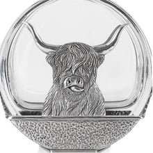 Load image into Gallery viewer, Glass Decanter Set with Pewter Highland Cow and Thistle Design
