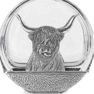 Glass Decanter Set with Pewter Highland Cow and Thistle Design