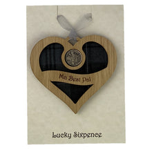 Load image into Gallery viewer, Scottish Gift Idea Lucky Sixpence Wooden Wall Gift with Heart Design