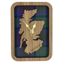 Load image into Gallery viewer, Wooden Clock Gift with Scotland Map in the centre made from Tartan
