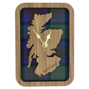Wooden Clock Gift with Scotland Map in the centre made from Tartan