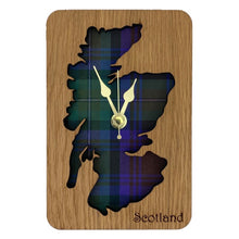 Load image into Gallery viewer, Wooden Clock Gift with Scotland Map in the centre made from Tartan