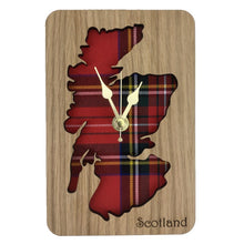 Load image into Gallery viewer, Wooden Clock Gift with Scotland Map in the centre made from Tartan