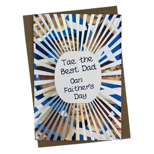 "Tae The Best Dad Oan Faither's Day" card with a pints and pies design on the front.
